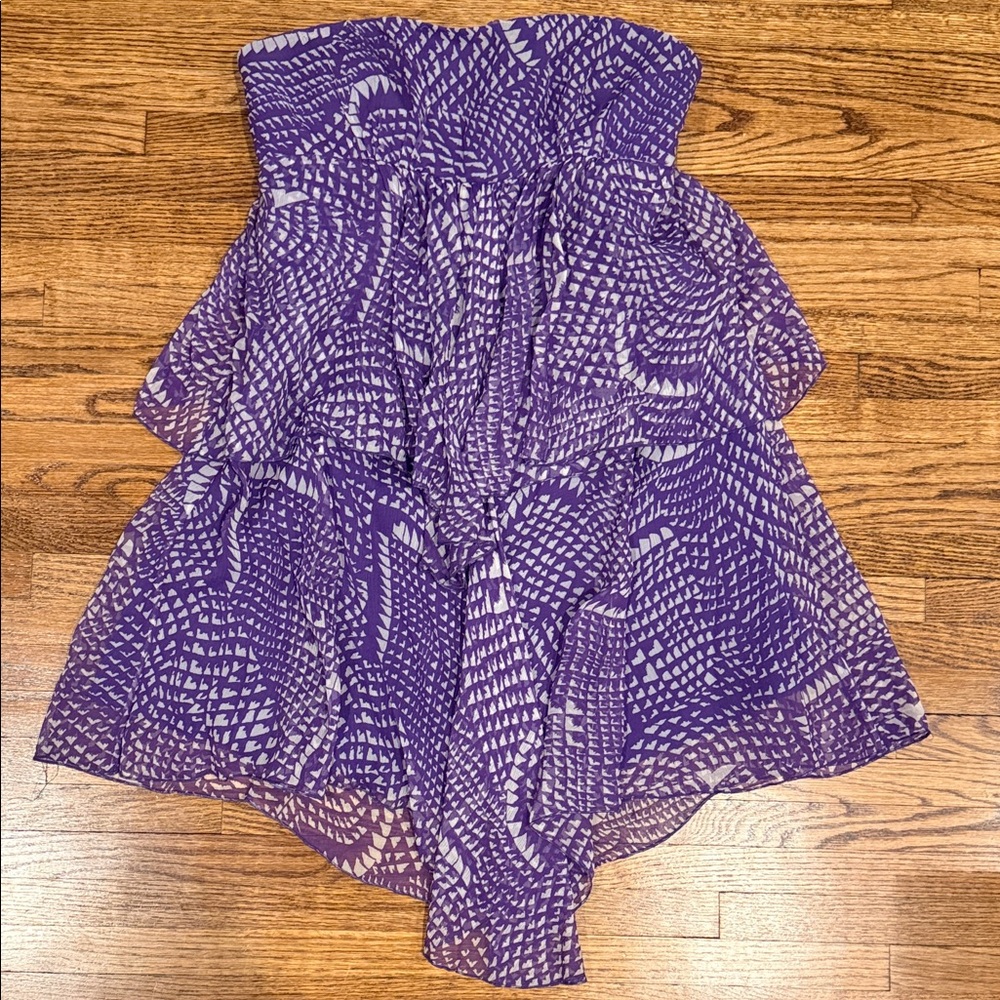 BCBGMaxAzria Purple Geometric Strapless Dress